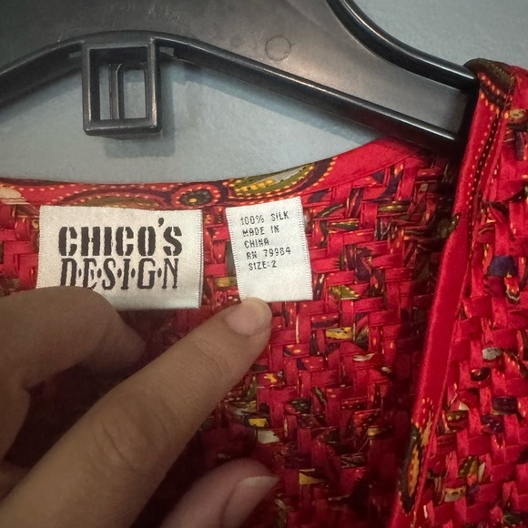 Chico's Red Textured Blazer with Open Front - Picture 5 of 9